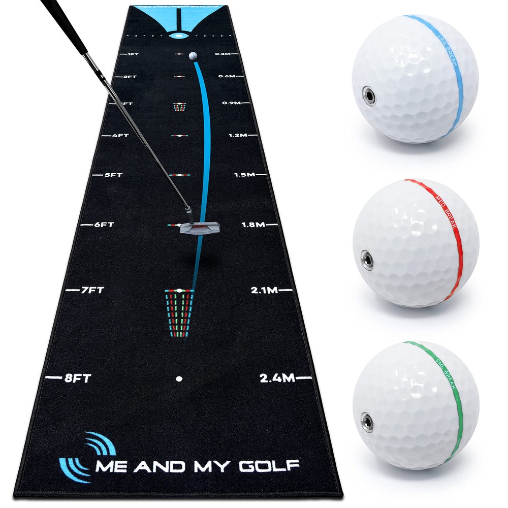 ME AND MY GOLF Breaking Ball Putting Mat - Simulate Breaking Putts at Home (11ft) - Includes Instructional Training Videos