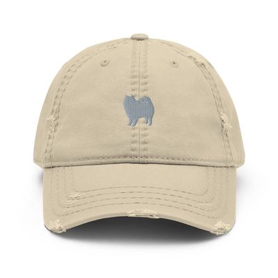 American Eskimo Dog hat, Embroidered Unisex Baseball hat, American Eskimo Dog mom dad hat, Distressed Dad Hat. Khaki