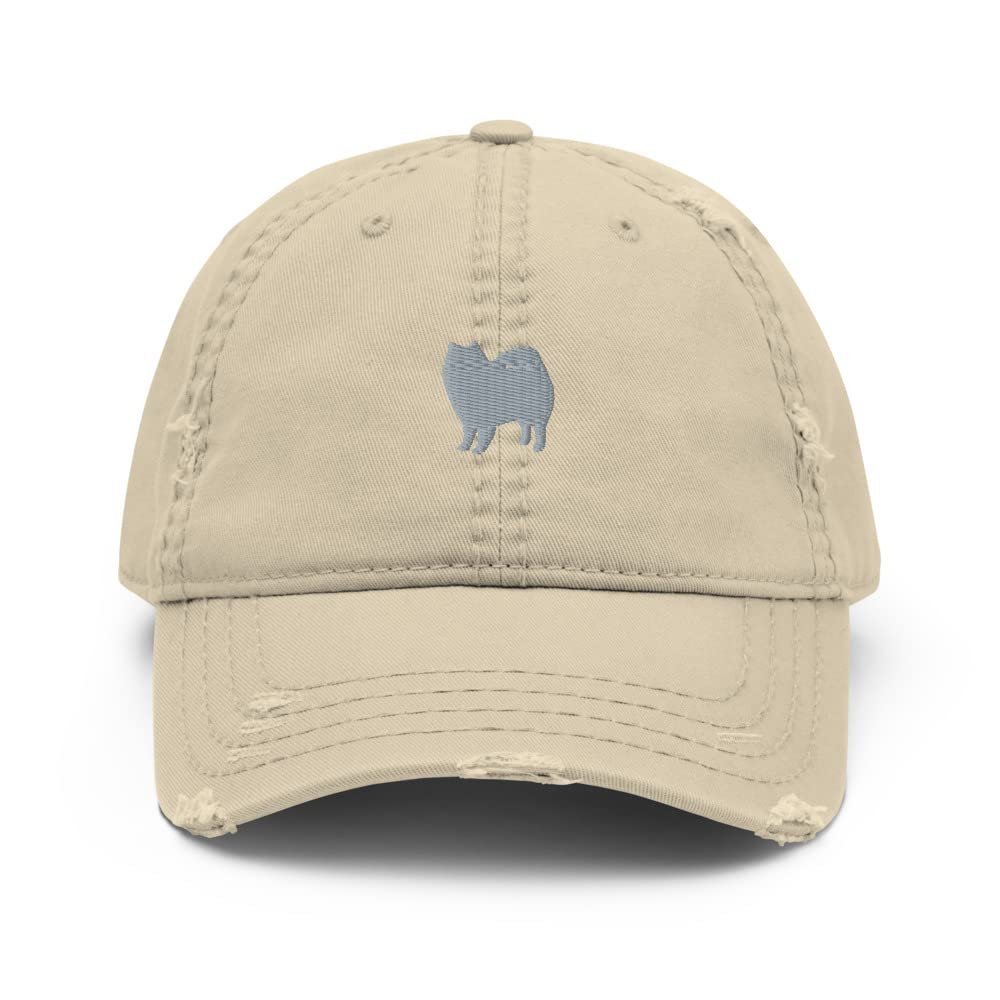 American Eskimo Dog hat, Embroidered Unisex Baseball hat, American Eskimo Dog mom dad hat, Distressed Dad Hat. Khaki