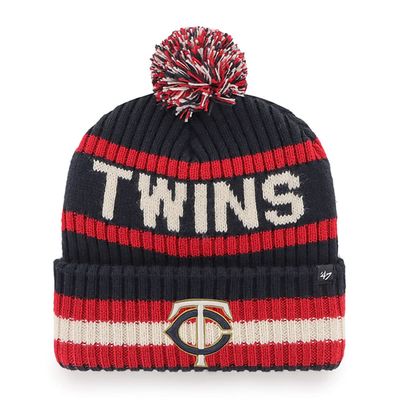 '47 MLB Unisex-Adult Primary Logo Bering Cuffed Knit Pom Beanie Hat (Minnesota Twins) Navy,One Size