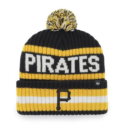 47 MLB Unisex-Adult Primary Logo Bering Cuffed Knit Pom Beanie Hat (Pittsburgh Pirates) Black, One Size