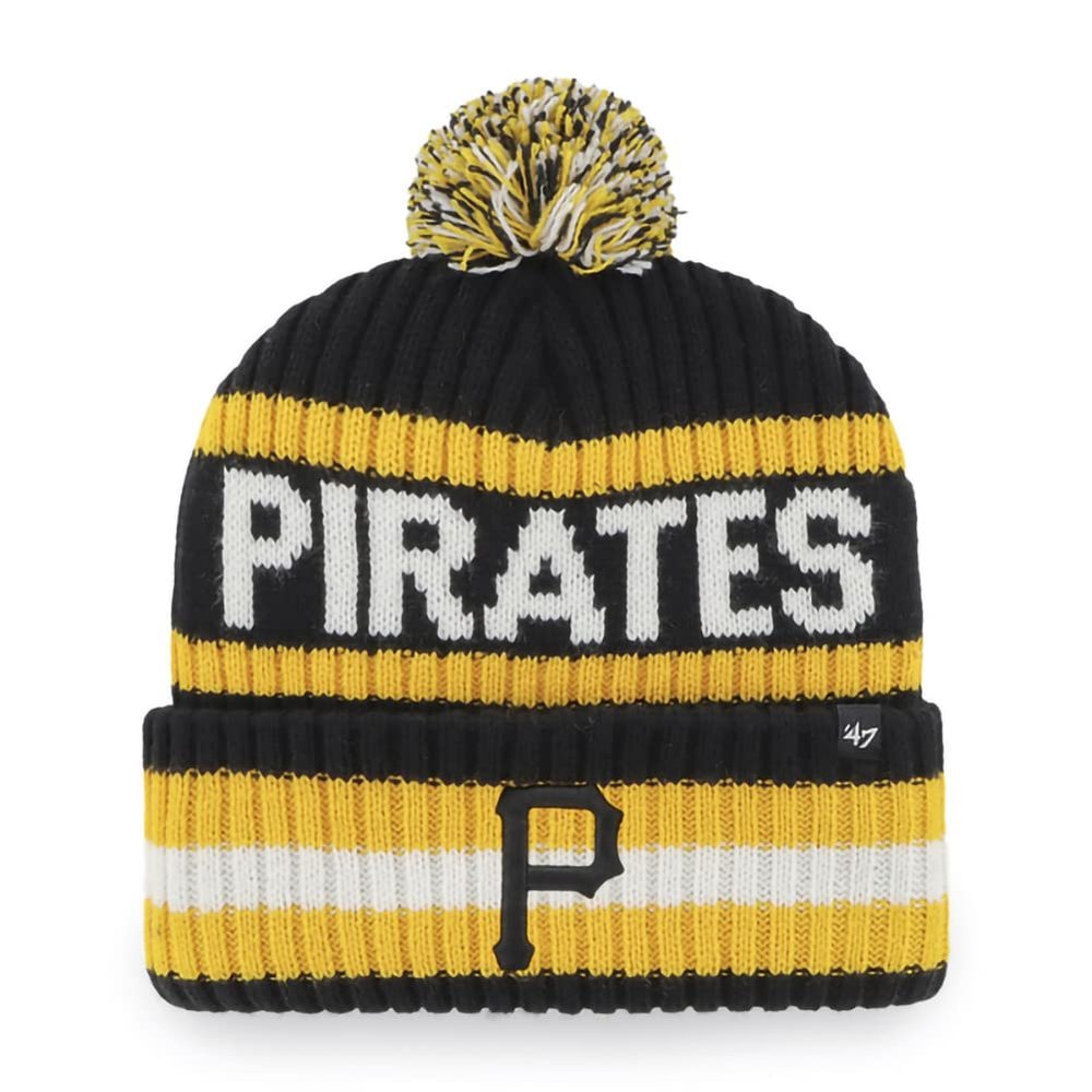47 MLB Unisex-Adult Primary Logo Bering Cuffed Knit Pom Beanie Hat (Pittsburgh Pirates) Black, One Size