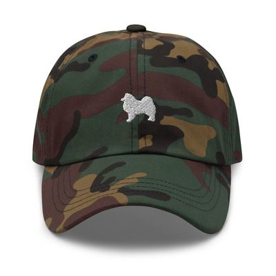 American Eskimo Dog hat, Embroidered Unisex Baseball hat, American Eskimo Dog mom dad hat, American Eskimo Gifts. Green Camo