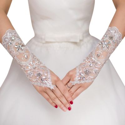 LeJulyeekay Women Floral Lace Gloves for Wedding Party Evening Fingerless Gloves (W1-ivory)