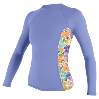 Women's Side Print Long Sleeve Rash Guard, Lily/Samiflor, Large