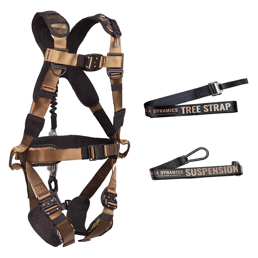 Malta Hunting Safety Hunter's Elite TrueTimber Harness with Tree Strap, Lineman's Climbing Strap, and Deer Drag Suspension Relief, Kanati Camo, Large - XLarge
