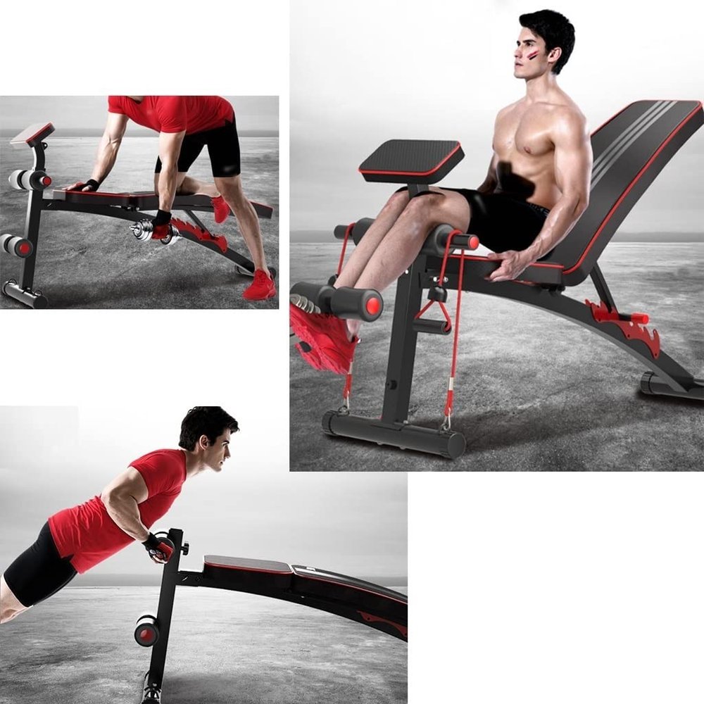Weight Bench Multi-Functional Dumbbells Bench Adjustable Ab Sit Up Bench Foldable Roman Chair Strength Training Benches for Home Gym (Color : Black, Size : 43 * 140 * 106cm)
