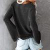 Womens Chic V Neck Knit Shirts Casual Relaxed Long Sleeve Ruched Tops Sexy Off Shoulder Pullover Sweater Loose Blouse Black view 3