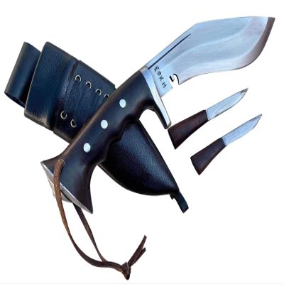 EGKH Khukuri Knife - 6" Iraqi Panawal Full Angkhola Gripper Blocker Handle Black Sheath Kukri - Hand Made in Nepal