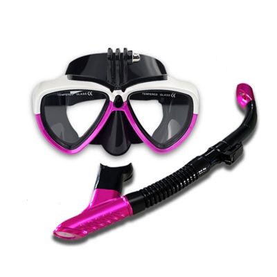 FRAHS Adult Snorkel Set, Dry Snorkel Set,Panoramic Wide View,Anti-Fog Scuba Diving Mask (Color : Pink)