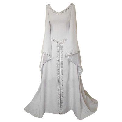 XUNRYAN Women's Irish Renaissance Costume Women Medieval Dress Queen Gown Retro Long Dresses Role Play Dress Up Costumes White