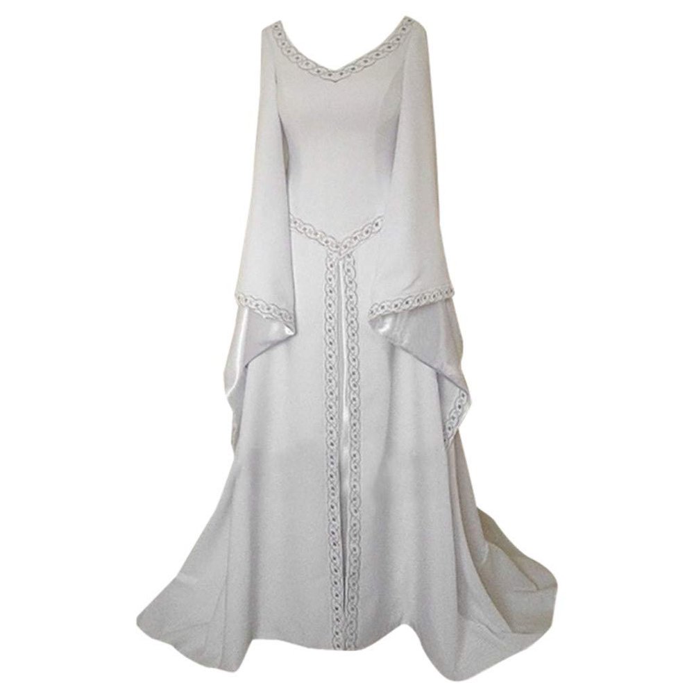 XUNRYAN Women's Irish Renaissance Costume Women Medieval Dress Queen Gown Retro Long Dresses Role Play Dress Up Costumes White
