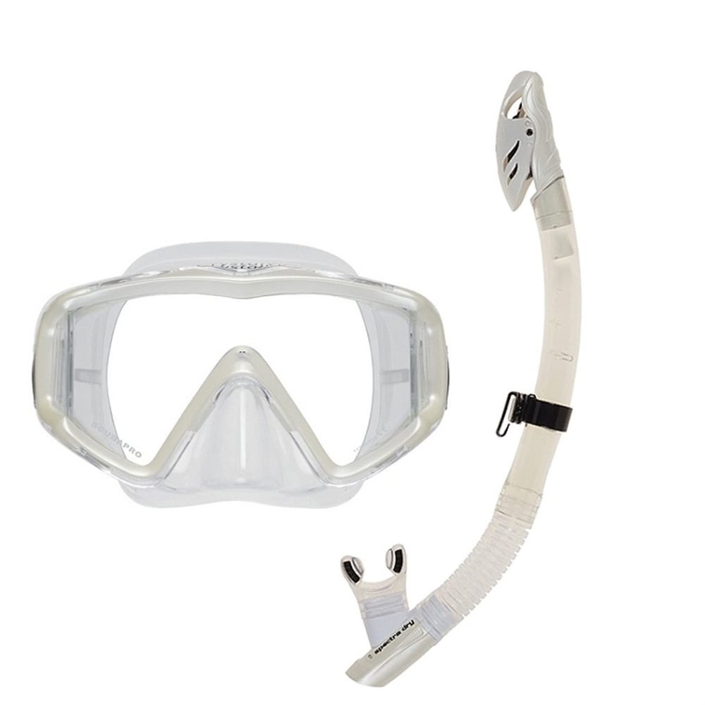 FRAHS Dry Snorkel Set,Panoramic Wide View,Anti-Fog Scuba Diving Mask,Easy Breathing and Professional Snorkeling Gear (Color : White)