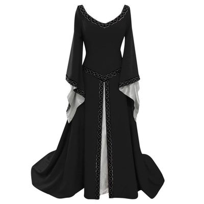 XUNRYAN Women's Irish Renaissance Costume Women Medieval Dress Queen Gown Retro Long Dresses Role Play Dress Up Costumes Black