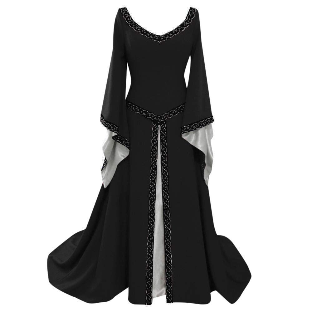 XUNRYAN Women's Irish Renaissance Costume Women Medieval Dress Queen Gown Retro Long Dresses Role Play Dress Up Costumes Black
