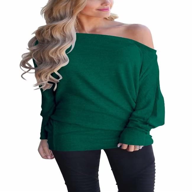 Lacozy Off The Shoulder Sweater Sweatshirt for Women Tops Pullover Sweaters Batwing Tunic Shirt Blackish Green L