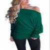 Lacozy Off The Shoulder Sweater Sweatshirt for Women Tops Pullover Sweaters Batwing Tunic Shirt Blackish Green L view 1