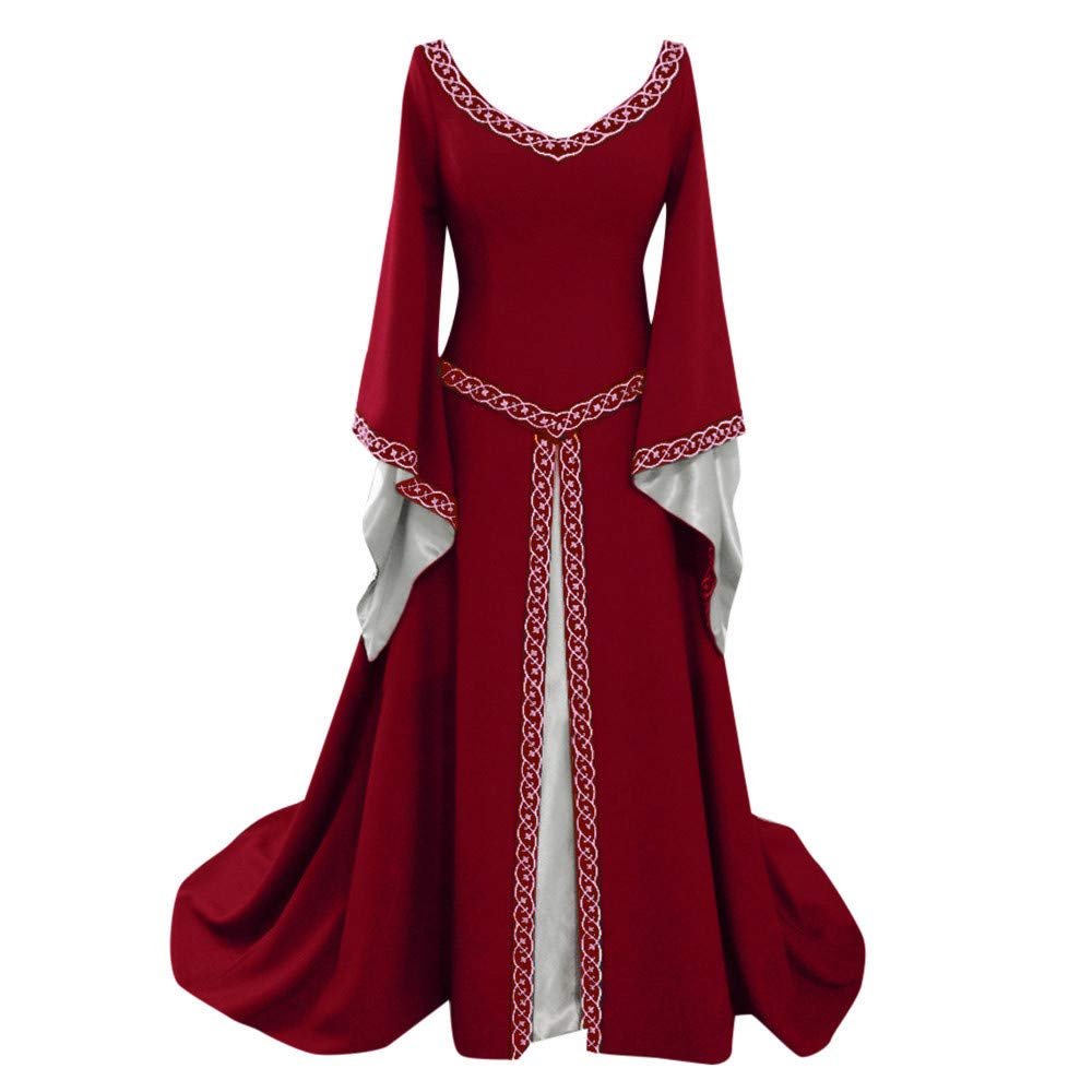 XUNRYAN Women's Irish Renaissance Costume Women Medieval Dress Queen Gown Retro Long Dresses Role Play Dress Up Costumes Red