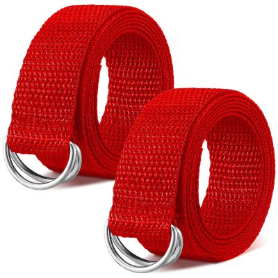 Seematn Web Football Belt 52 Inches Football Pants Belt D Ring Belts for Men Women Youth Boys Kids Girls(Red,2 Pcs)