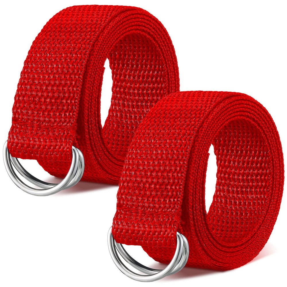 Seematn Web Football Belt 52 Inches Football Pants Belt D Ring Belts for Men Women Youth Boys Kids Girls(Red,2 Pcs)