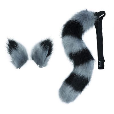 VIGVAN Animal Cosplay Wolf Ears and Fox Cat Ears, Raccoon Cosplay Tail (R Grey Black)