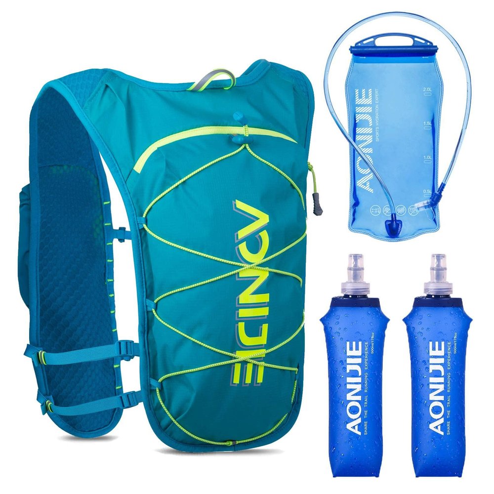 AONIJIE Waterproof and Breathable Running Hydration Vest for Women Men, 4.23oz Lightweight Hydration Vest Backpack Fits 6.8" Phones, for Hiking Cycling Race Marathon(2*500ml Flasks&1.5L Bladder)