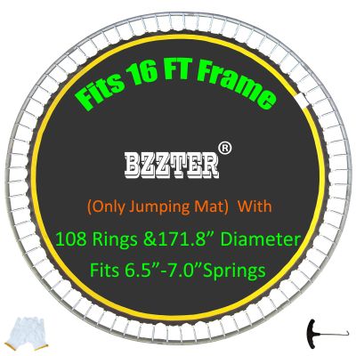 Bzzter 16FT Trampoline Mat,171.8"/14.31ft Diameter Mat with 108 Rings Fits 6.5"-7.0" Springw/Pull Hook and Gloves,not Include Frame and Spring