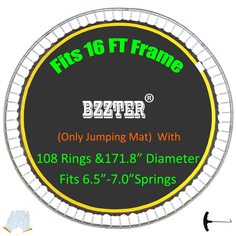 Bzzter 16FT Trampoline Mat,171.8"/14.31ft Diameter Mat with 108 Rings Fits 6.5"-7.0" Springw/Pull Hook and Gloves,not Include Frame and Spring