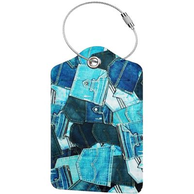 Denim Luggage Tag for Suitcase Vintage Baggage Label Tags PU Leather Baggage Name Address Labels with Privacy Cover for Women Men Travel Durable Stainless Steel Loop 1 PCS