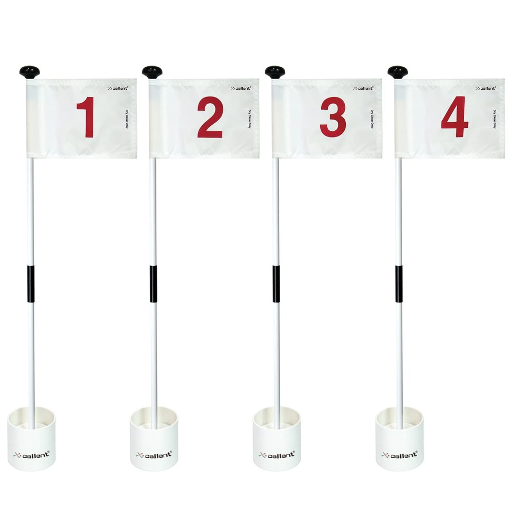 XCELLENT Mini Golf Putting Green Flag and Hole Cup for Yard Practice Set, Golf Pin Flag Hole Cup Set, Portable 2-Section Fiberglass Golf Flag Sticks, Gifts Idea,4 Pack (4Pack White #1,2,3,4)