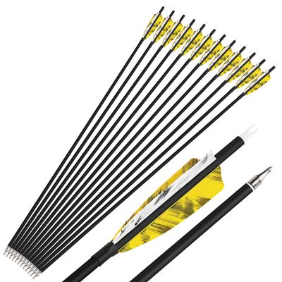 SHARROW 6/12 Pcs Archery Carbon Arrows 500 Spine Practice Hunting Arrows 28/30/31 Inch with 4 Turkey Feather 100 Grain Removable Field Tips for Compound and Recurve Bow (28 inch, Yellow, 6)