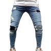 Maiyifu-GJ Mens Ripped Slim Tapered Leg Jeans Knee Holes Hip Hop Denim Pencil Pant Skinny Distressed Destroyed Stretch Jean (Light Blue 2,Medium) view 1
