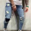 Maiyifu-GJ Mens Ripped Slim Tapered Leg Jeans Knee Holes Hip Hop Denim Pencil Pant Skinny Distressed Destroyed Stretch Jean (Light Blue 2,Medium) view 2