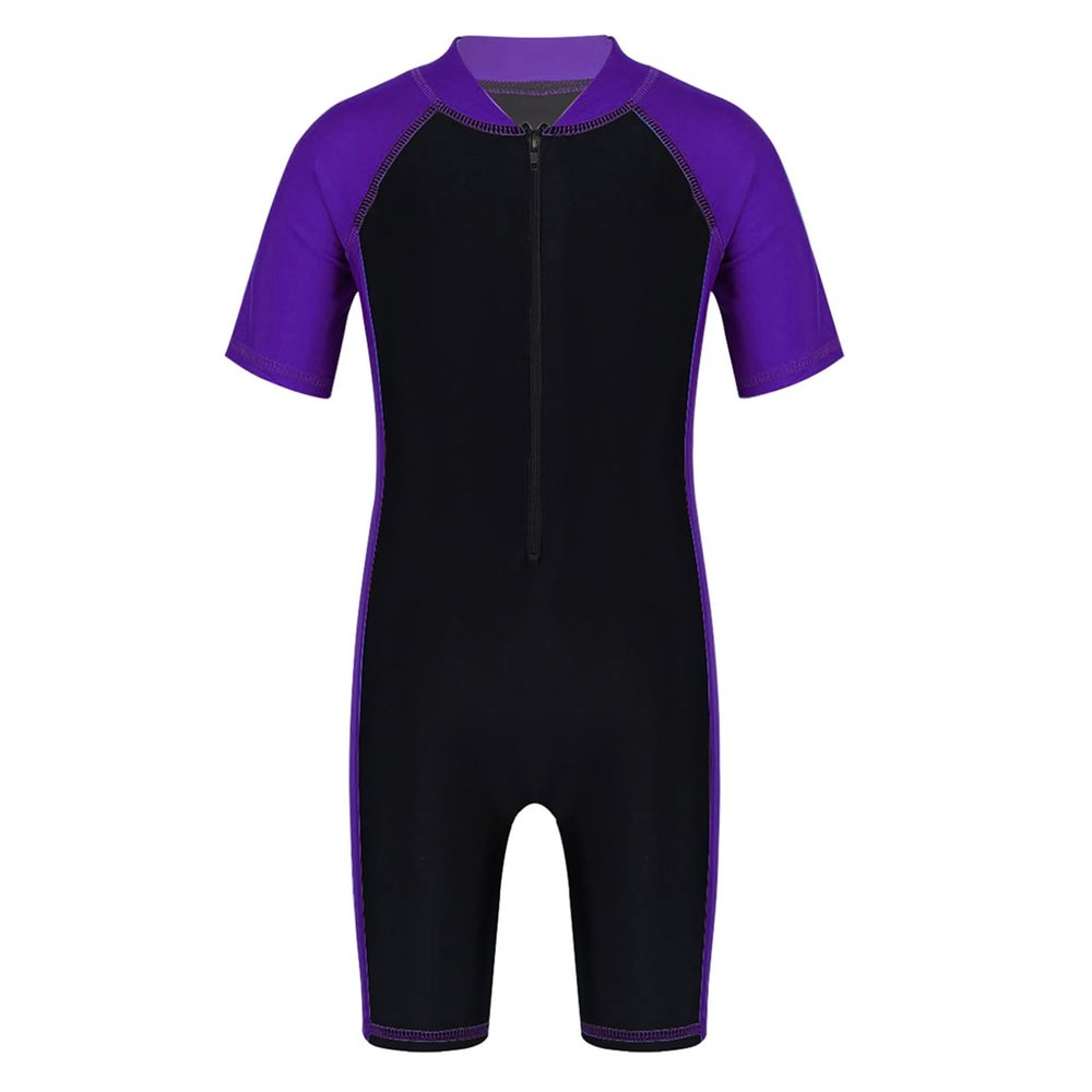 vastwit One Piece Swimsuit for Kids Boys Girls UV Protection Surfing Suit Beach Swimwear Rash Guard Purple&Black 8 Years