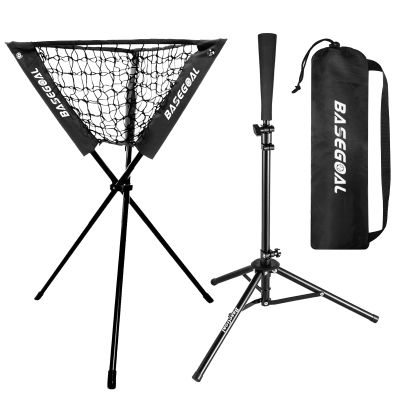 BaseGoal Baseball Caddy,Ball Caddy,Baseball Basket with Batting Tee and Topper Replacement for Baseball Softball Batting Pitching Practice Training,Portable and Foldable (Black)