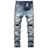 Maiyifu-GJ Men's Ripped Slim Tapered Leg Jeans Knee Holes Ankle Zipper Denim Pencil Pants Skinny Destroyed Jean Trousers (Light Blue,30) view 1