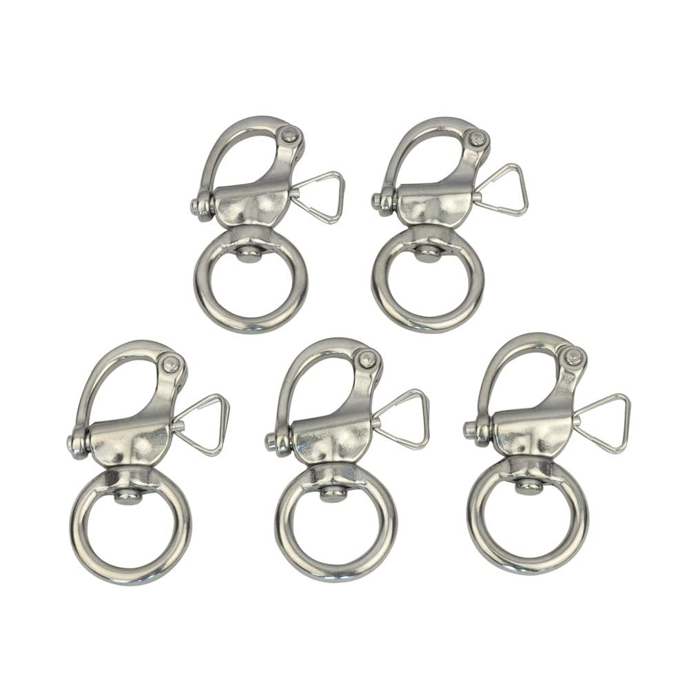 YWZHENYU 316 Stainless Steel Swivel Snap Shackles Marine Bail Shackles with Quick Release Pin for Boat, Dogleash, Bracelet, Camera of 5 Pcs (2.5 inch)