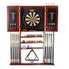 GSE Games & Sports Expert 10 Billiard Pool Cue Rack & Dart Board Cabinet Combination, Wall Mounted Billiard Pool Cue Rack Only, Dartboard Cabinet Only with Dart Scoreboard (Mahogany) view 1