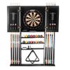 GSE Games & Sports Expert 10 Billiard Pool Cue Rack & Dart Board Cabinet Combination, Wall Mounted Billiard Pool Cue Rack Only, Dartboard Cabinet Only with Dart Scoreboard (Black) view 1
