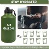 DEFUNX 64 Oz Water Bottle with Sleeve - Military Green Half Gallon Insulated Water Jug with Handle - Stainless Steel Sports Bottle for Gym Workout Hiking Camo Black Pouch view 2