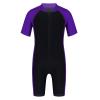 Alvivi Kids Baby Boy Girls Short Sleeve Shorty Swimming Suit UV Sun Protective Zipper One Piece Swimsuit Purple&Black 8 Years view 1