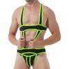 Linjinx Men's Underwear Jockstrap Bulge Pouch Jumpsuits One-Piece Catsuit Lingerie Gay Bodysuits Green X-Large view 1
