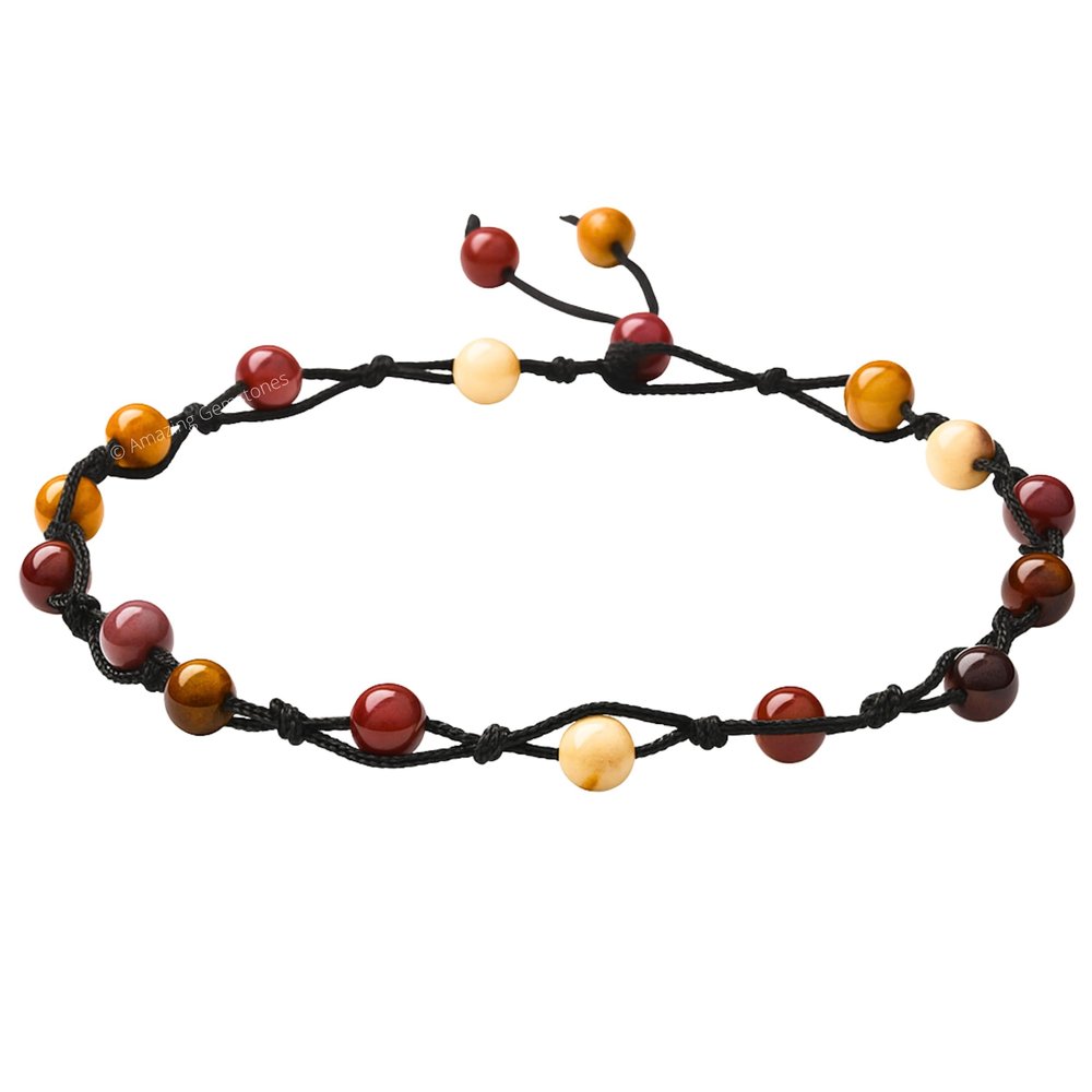 Amazing Gemstone Mookaite Anklet Ankle Bracelets for Women - Waterproof Beaded Healing Crystal Anklets, Plus Size Chakra Gemstone Bead Anklet (Stretchy Adjustable - Hand Knotted)