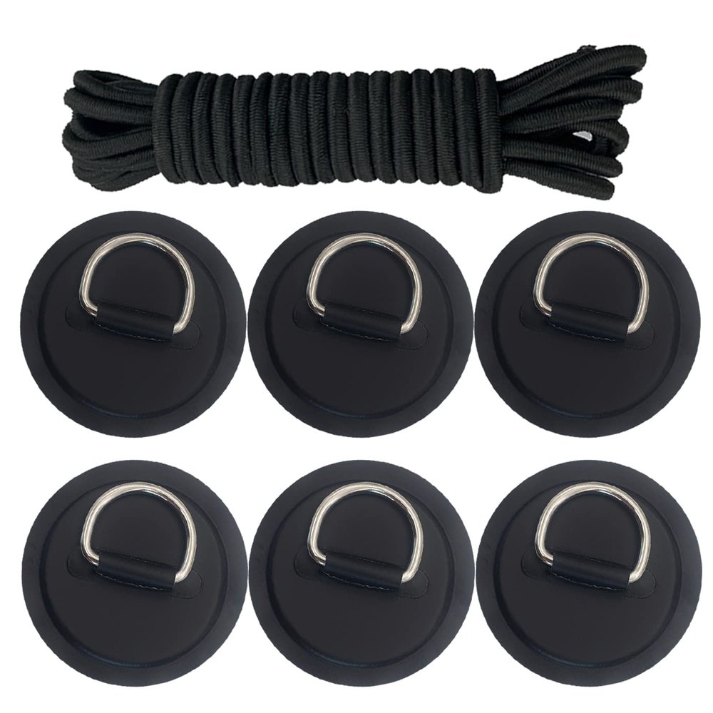 Golden Muhe 6 Pcs Stainless Steel D-Ring PVC Patch & Elastic Bungee Shock Cord for Sup Kayak Paddleboard Inflatable 3.15inch (8cm) GP026 GP026