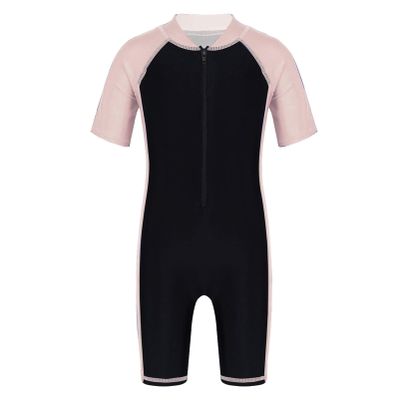 Alvivi Kids Baby Boy Girls Short Sleeve Shorty Swimming Suit UV Sun Protective Zipper One Piece Swimsuit Pink&Black 8 Years