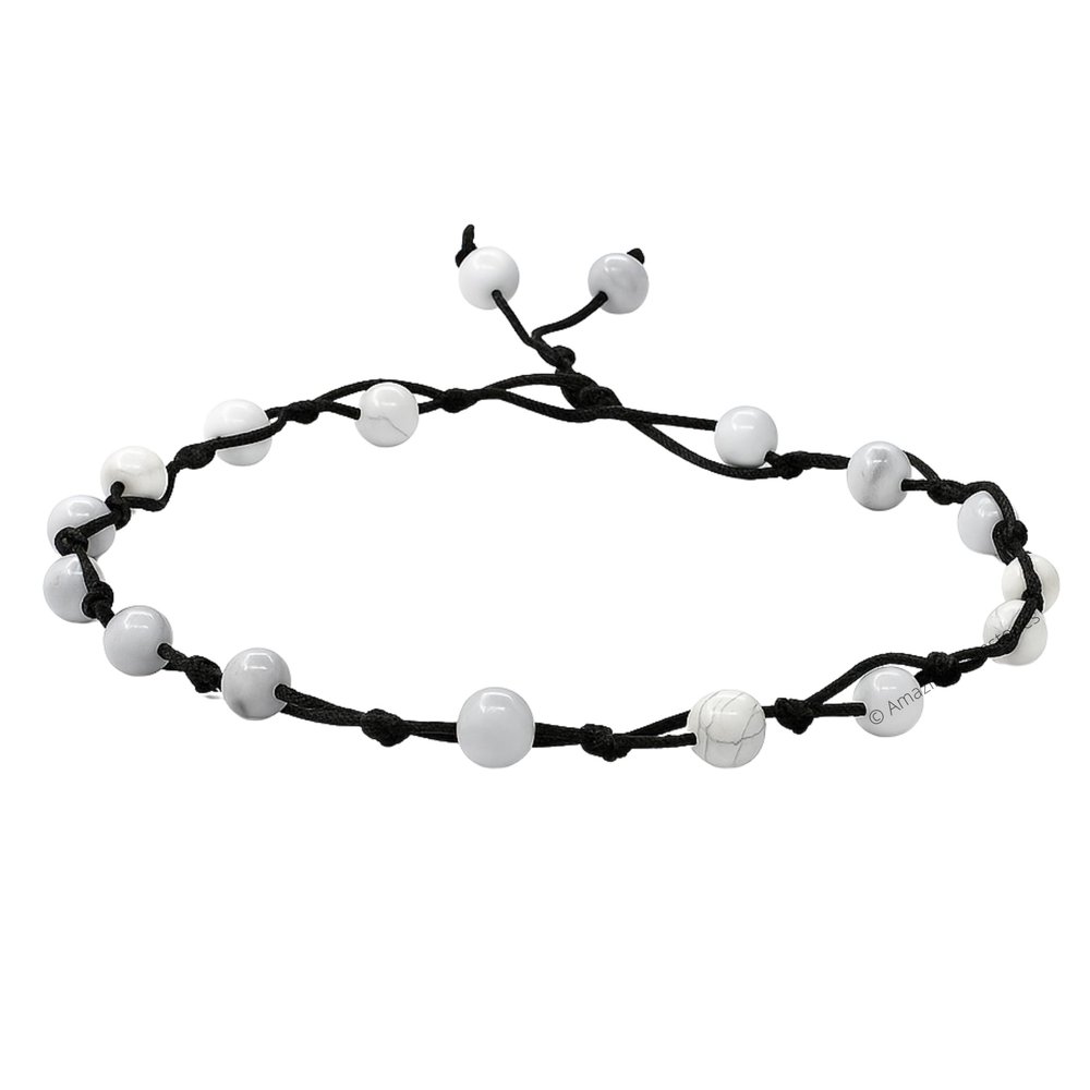 Amazing Gemstone Howlite Anklet Ankle Bracelets for Women - Waterproof Beaded Healing Crystal Anklets, Plus Size Chakra Gemstone Bead Anklet (Stretchy Adjustable - Hand Knotted)