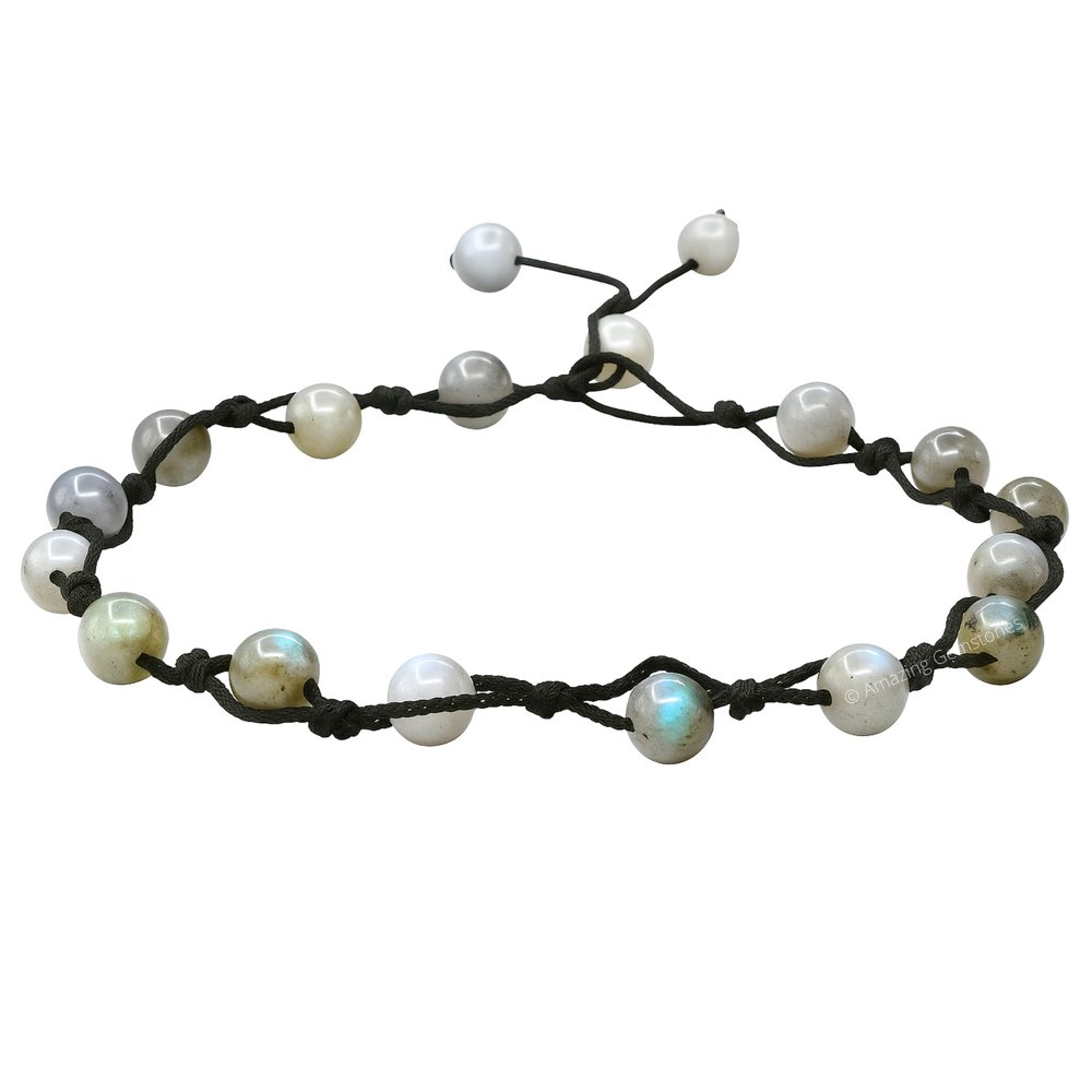 Labradorite Anklet Ankle Bracelets for Women, Adjustable Knotted