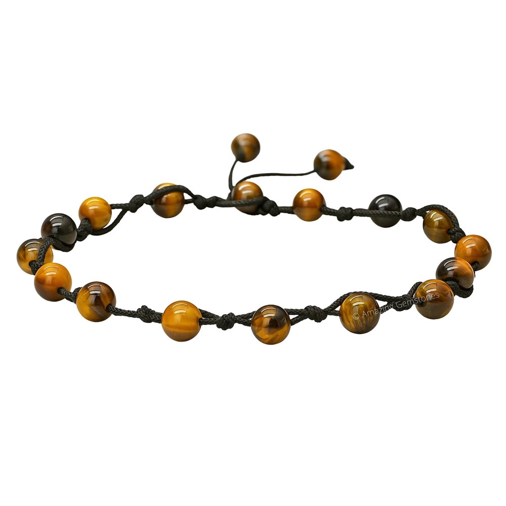Amazing Gemstone Tigers Eye Anklet Ankle Bracelets for Women - Waterproof Beaded Healing Crystal Anklets, Plus Size Chakra Gemstone Bead Anklet (Stretchy Adjustable - Hand Knotted)