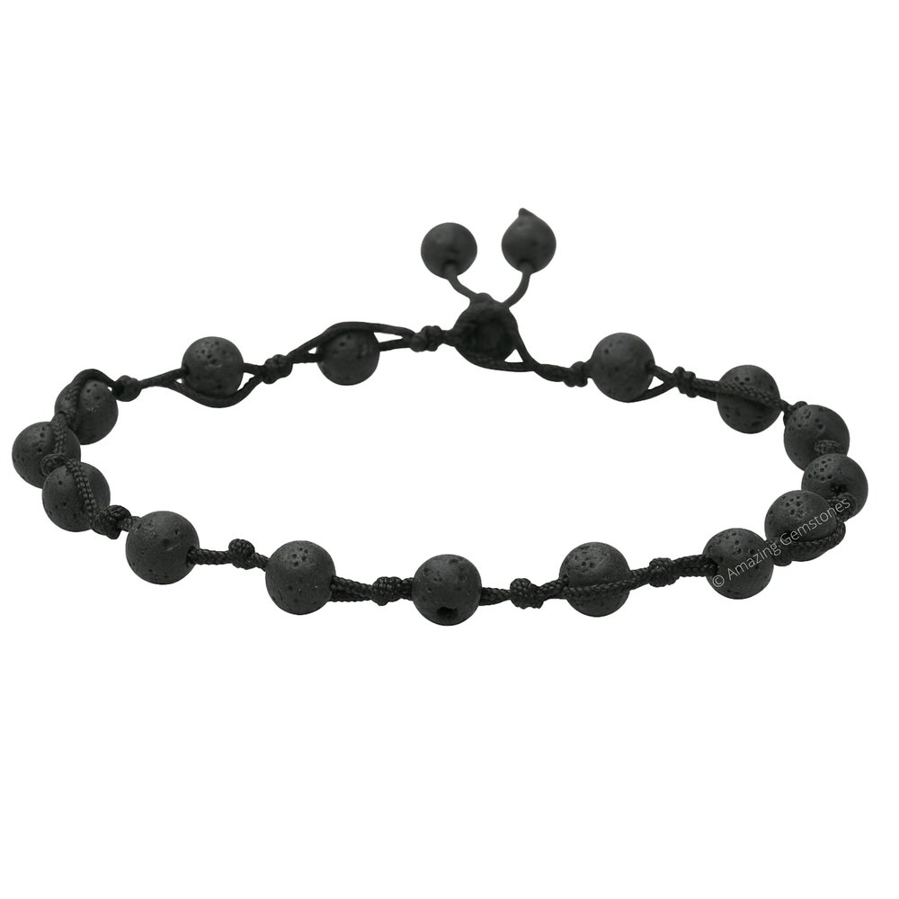 Amazing Gemstone Lava Stone Anklet Ankle Bracelets for Women - Waterproof Beaded Healing Crystal Anklets, Plus Size Chakra Gemstone Bead Anklet (Stretchy Adjustable - Hand Knotted)