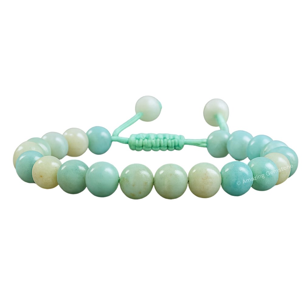 Amazing Gemstone Amazonite Bracelet for Women Men's Gifts - Protection Healing Crystal Bracelet - 8mm Gemstone Beaded Adjustable Bracelet Pulseras Para Hombres Mujer Stocking Stuffers